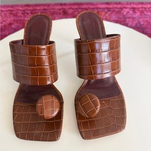 STAUD Brown Croc-Embossed Heels / Sandals